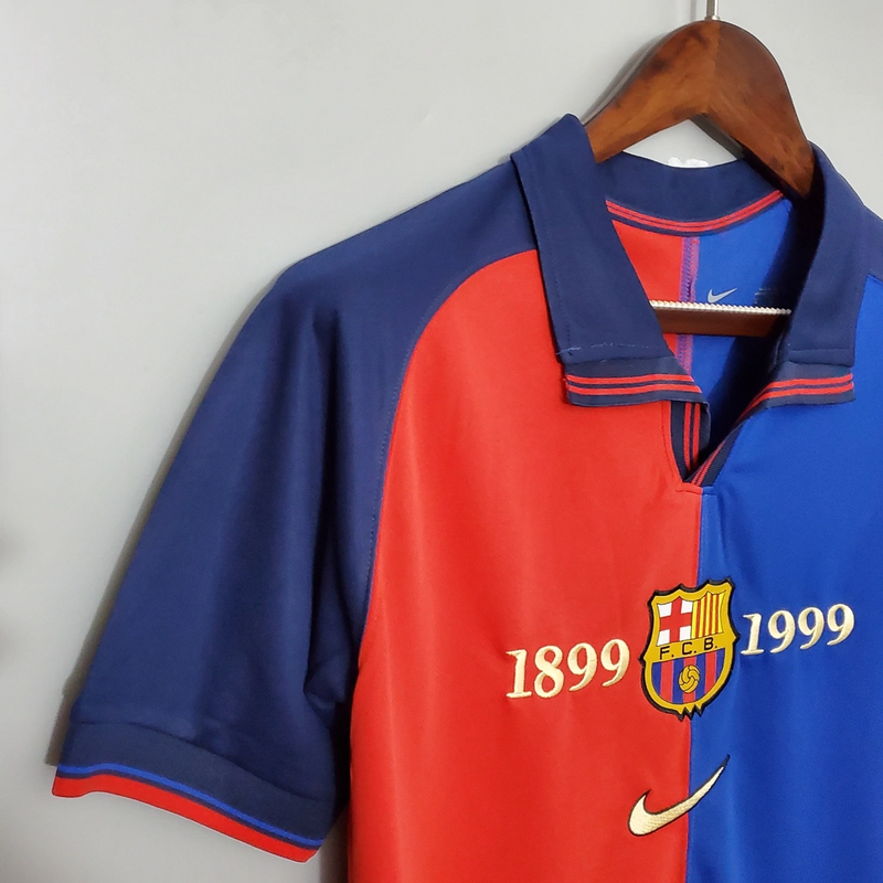 Camisa Barcelona Home 1999/00 - Retrô Nike Masculino - Azul e Grená