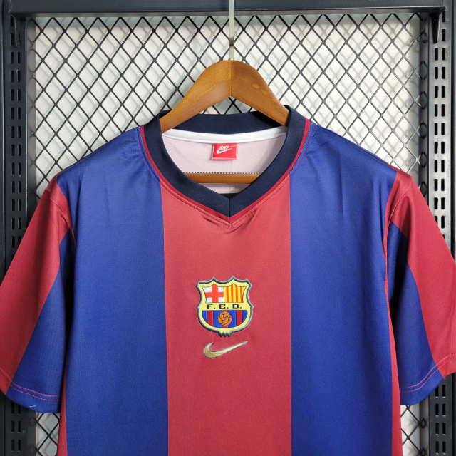 Camisa Barcelona Home 1998/99 - Retrô Nike Masculina - Azul e Vermelha