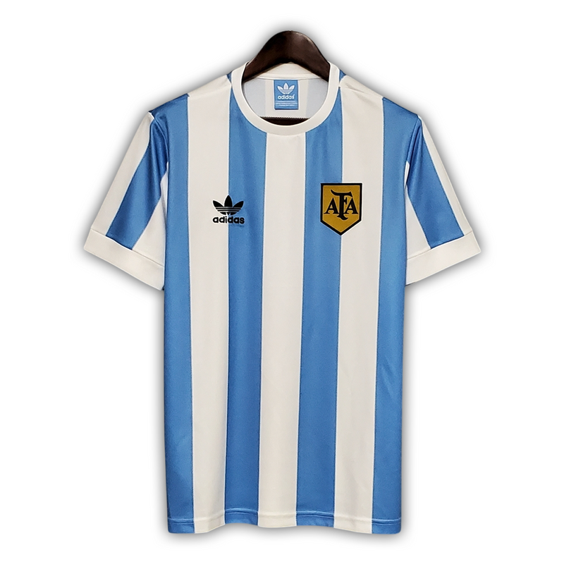 Camisa Argentina Home 1978 - Retrô Adidas Masculino - Azul e Branco