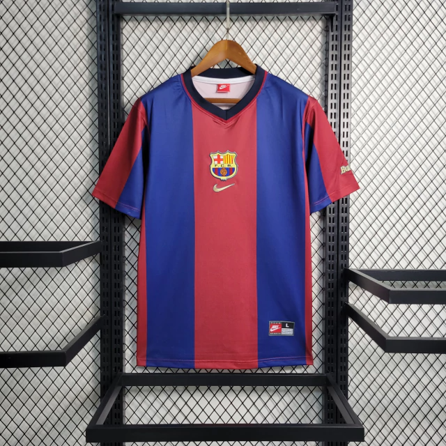 Camisa Barcelona Home 1998/99 - Retrô Nike Masculina - Azul e Vermelha