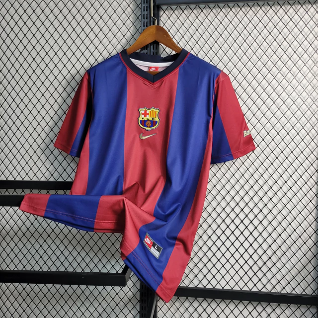 Camisa Barcelona Home 1998/99 - Retrô Nike Masculina - Azul e Vermelha