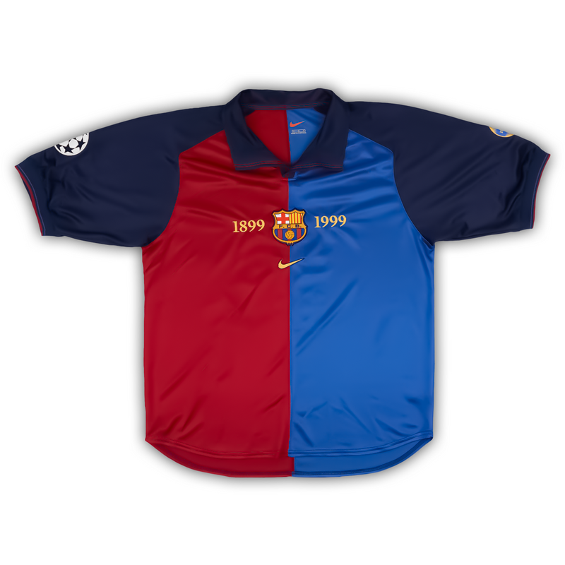 Camisa Barcelona Home 1999/00 - Retrô Nike Masculino - Azul e Grená