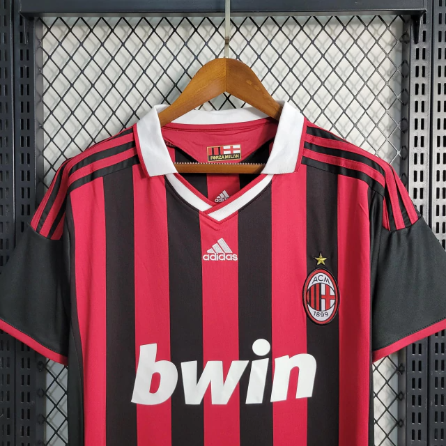 Camisa AC Milan Home 2009/10 - Retrô Adidas Masculino - Preto e Vermelho