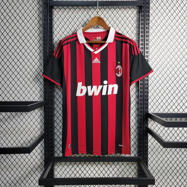Camisa AC Milan Home 2009/10 - Retrô Adidas Masculino - Preto e Vermelho
