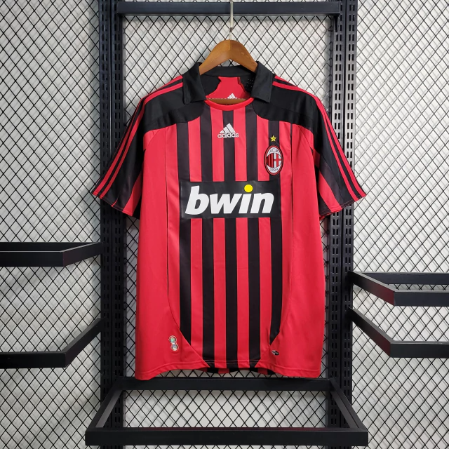 Camisa AC Milan Home 2007/08 - Retrô Adidas Masculino - Preto e Vermelho