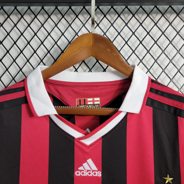 Camisa AC Milan Home 2009/10 - Retrô Adidas Masculino - Preto e Vermelho