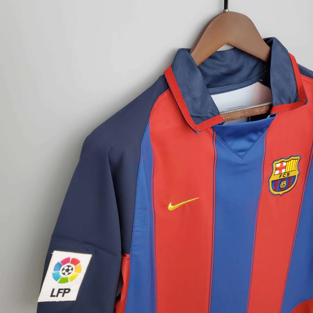 Camisa Barcelona Home 2003/04 - Retrô Nike Masculino - Azul e Grená