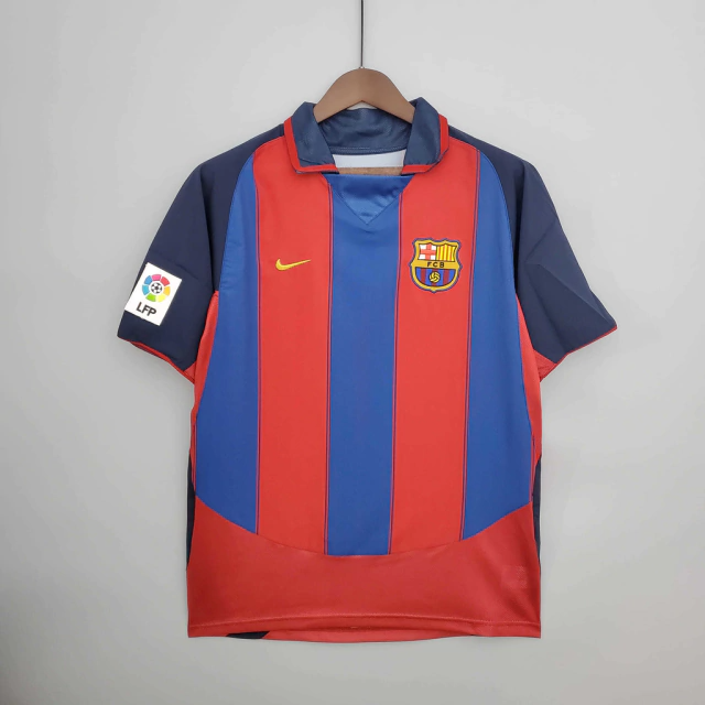 Camisa Barcelona Home 2003/04 - Retrô Nike Masculino - Azul e Grená