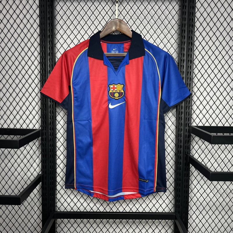Camisa Barcelona Home 2001/02 - Retrô Nike Masculino - Azul e Grená