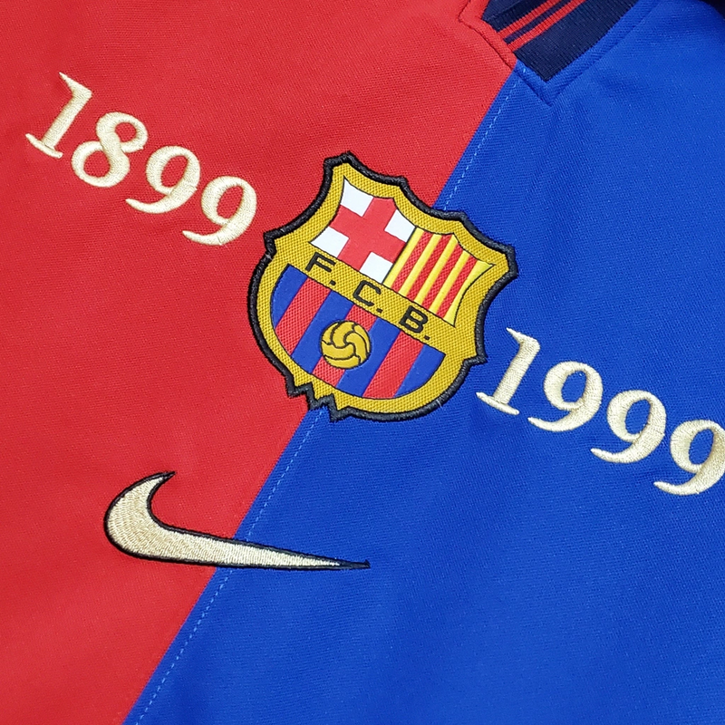 Camisa Barcelona Home 1999/00 - Retrô Nike Masculino - Azul e Grená