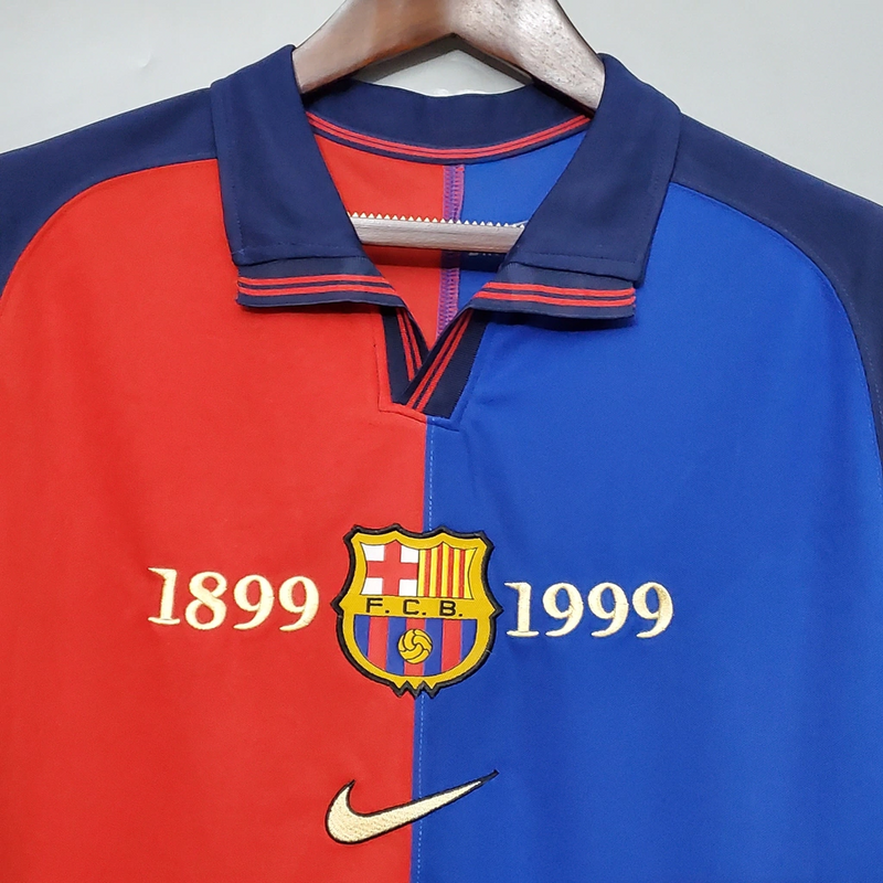 Camisa Barcelona Home 1999/00 - Retrô Nike Masculino - Azul e Grená